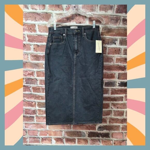 🖤 Universal Thread Midi Denim Skirt – Size 4 High Rise in Black Wash - Picture 1 of 5